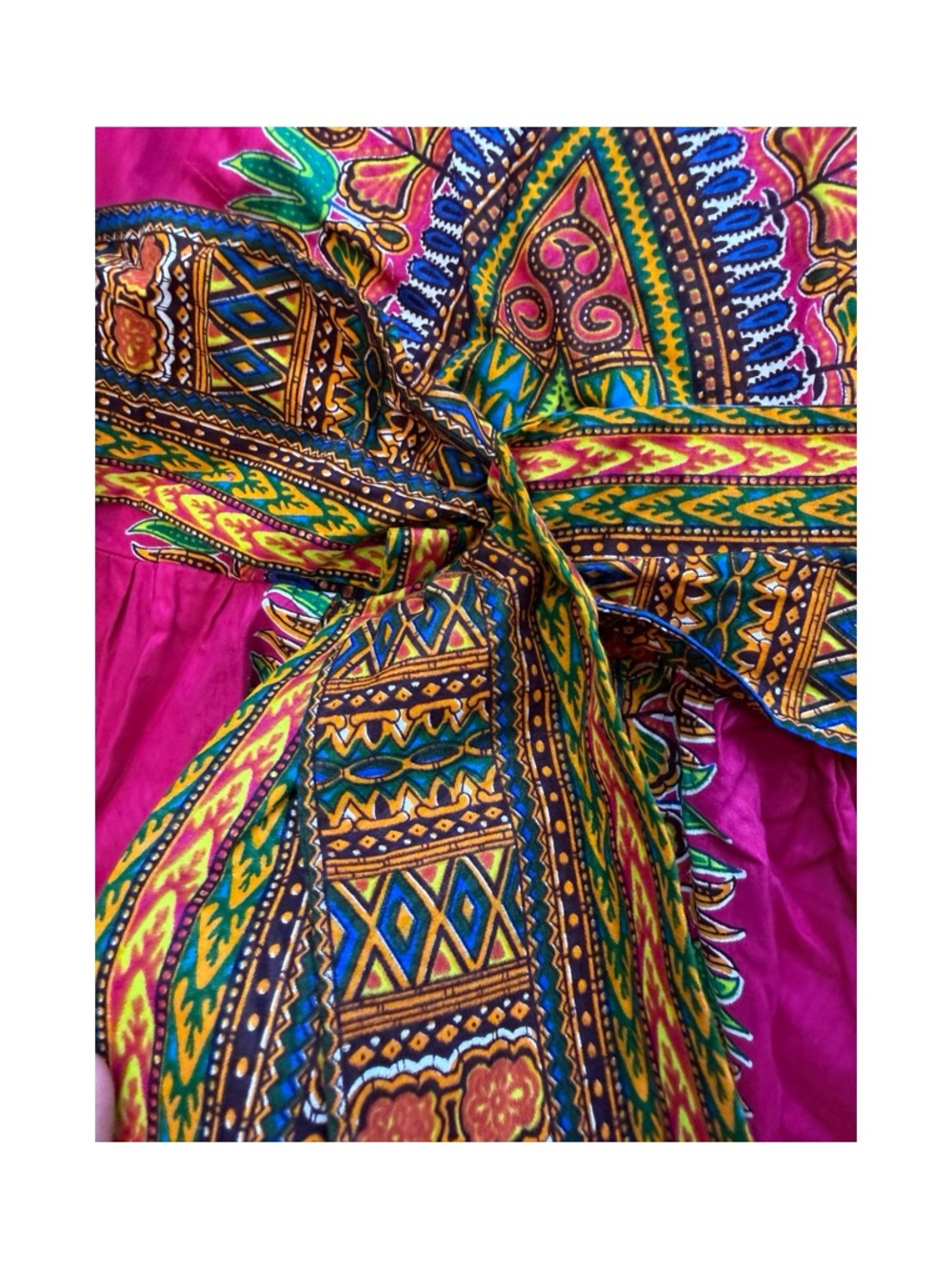 Sleeveless Magenta Maxi Dress with African Print Tie-Waist - Picture 7 of 15